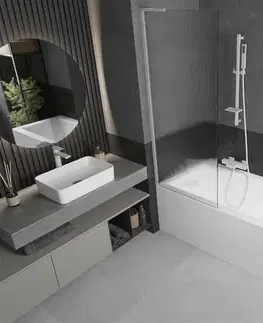 Sprchové dvere MEXEN/S - Next L vaňová zástena FIX 70 x 150, prúžky, biela 895-070-000-03-09-20