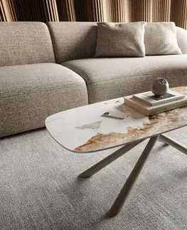 Konferenčné stolíky DELIFE Konferenčný stolík Edge zaoblený tvar 100x50 cm keramika Minas Melange Sarity kov efektové prevedenie titánová farba
