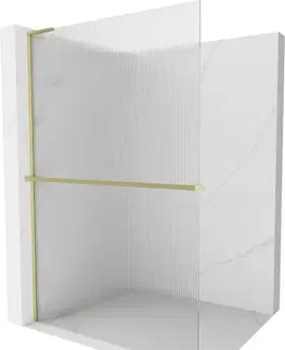 Sprchové dvere MEXEN/S - Kioto+ L Sprchová zástena WALK-IN s poličkou a držiakom uterákov 70 x 200, prúžky, zlatá kartáčovaná 800-070-123-55-09
