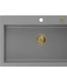 Kuchynské drezy MEXEN/S MEXEN/S - Elix granitový drez 1-miska 800 x 500 mm, sivý, sifón zlatá 6527801005-71-G