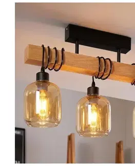 Svietidlá BRILAGI - Prisadený luster WOOD GLASS 3xE27/60W/230V borovica/čierna/dymovo-hnedá EG44074+3xNSTK7765
