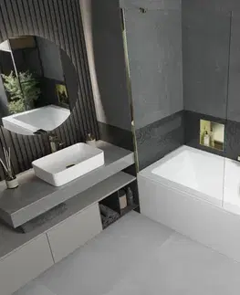 Vane MEXEN/S - Cube obdĺžniková vaňa 170 x 80 cm s panelom + zástena 1- diel 100, transparent, zlatá 550517080X9510000050