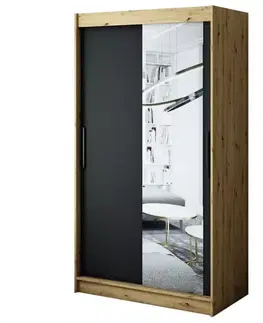 Šatníkové skrine Skriňa Halifax T2 120 Dub Artisan/čierna/Zrkadlo