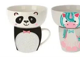 Misy a misky Kinekus Miska 600ml a hrnček detský 360ml, sada, mix 4 zvieracích motívov