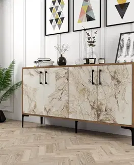 Komody Konzolový stolík Kiev 160 - Walnut, White Marble