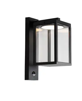 Vonkajsie svetlo so senzorom Vonkajšia nástenná lampa čierna vrátane LED snímača pohybu - Ferdinand