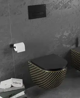 Záchody MEXEN - Lena Závesná WC misa vrátane sedátka s slow-slim, duroplast, čierna/zlatá vzor 30224079