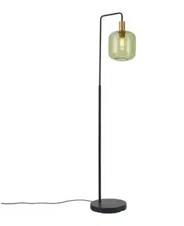 Stojace lampy Hotelová elegantná stojacia lampa čierna a zlatá so zeleným sklom - Zuzanna