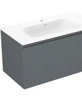 Kúpeľňový nábytok MEXEN/S - Rivel kúpeľňová skrinka 90 cm s umývadlom Vela, 1 šuplík, reliéf, grafit mat/biela mat 91A20-09047-1-BF66-W23M01