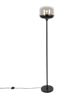Stojace lampy Dizajnová stojaca lampa čierna so zlatom a dymovým sklom - Kyan