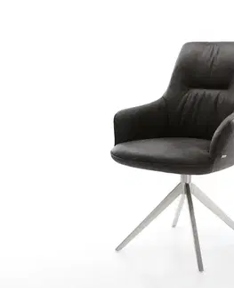 Jedálenské stoličky DELIFE Jedálenská stolička Zelia-Flex s opierkami mikrovlákno antracitová vintage krížová podstava široká nerezová oceľ otočná o 360° hojdacia funkcia vrecková pružina