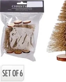 Ostatné vianočné dekorácie Kinekus Dekorácia stromček 4x7 cm sada 6 ks zlatá/strieborná/biela mix