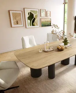 Jedálenské stoly DELIFE Jedálenský stôl Edge zaoblený 240×120 cm keramika Laminam® sabbia v dubovej farbe kovová podstava čierna