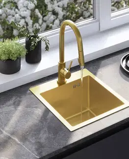 Kuchynské drezy REA REA - Oceľový drez Leo 40 BRUSH GOLD s kuchynskou batériou KPL-96001