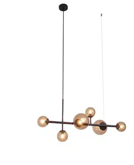 Závesné svietidlá Závesná lampa Hotel Chic tmavý bronz s bronzovým sklom 6-svetelná - Monaco