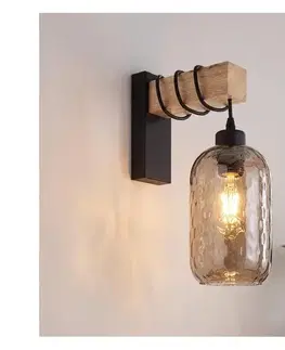 Svietidlá BRILAGI - Nástenné svietidlo WOOD GLASS 1xE27/60W/230V borovica/čierna/dymovo-hnedá EG44078+NSTK7702