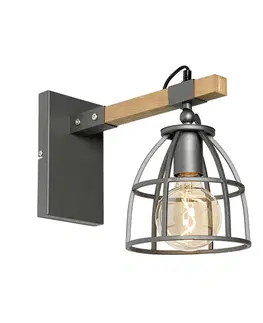 Nástenné osvetlenie Priemyselná nástenná lampa tmavosivá s dreveným nastaviteľným - Arthur