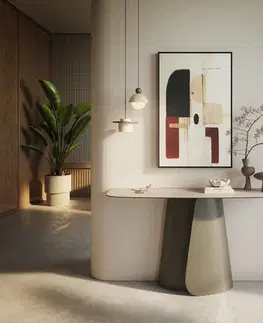 Konzolové stolíky DELIFE Konzolový stolík Edge zaoblený 140×40 cm keramika Laminam® Travertino Bianco krémovo biela Livos kov titánová farba