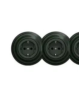 Predlžovacie káble lap - trojitá retro zásuvka do domácnosti s rámikom, SCHUKO, 230 V, zelená KA0063+2xKA0062+3xKA0112