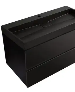 Kúpeľňový nábytok CERANO - Kúpeľňová skrinka Carole - čierna matná + umývadlo z lit. mramoru Vita - čierna matná - s otvorom - 100x58x46 CER-669052