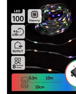 LED osvetlenie  B.V. -LED Vonkajšia vianočná reťaz 100xLED/8 funkcií 3xAA 10,3m IP44 multicolor B10303K1P