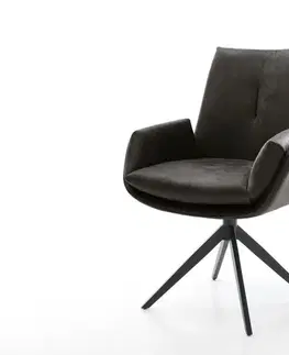 Jedálenské stoličky DELIFE Jedálenská stolička Clea-Flex mikrovlákno antracitová vintage krížová podstava široká čierna 360° otočná hojdacia funkcia
