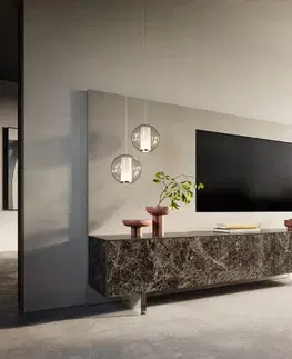 Televízne stolíky DELIFE TV stolík Cuor 220 cm keramika emperador extra leštený tmavohnedá 1 výklopné dvierka 2 zásuvky podstava závesná akrylové sklo