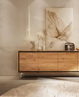 Komody DELIFE Komoda Stonegrace 200 cm dub prírodná 4 dvierka nohy oválne nerezová oceľ kefovaná