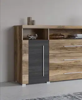 Komody a skrinky POUND dvojdverová komoda 3S2D, orech Satin/touchwood