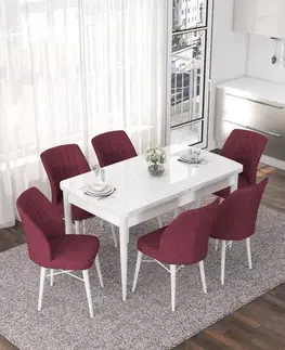 Jedálenské sety Extendable Dining Table & Chairs Set (7 Pieces) Nef - White, Burgundy