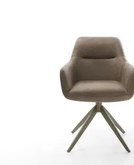 Jedálenské stoličky DELIFE Otočná jedálenská stolička Pejo-Flex mikrovlákno taupe vintage krížová podstava široká titanová farba 360° otočná hojdacia funkcia vrecková pružina