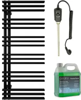 Doplnky do kúpeľne CERANO - Kúpeľňový elektrický radiátorový set Burke - Ľ/P - 600W - čierna matná - 1200x500 mm CER-680548