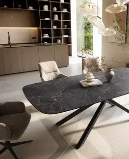 Jedálenské stoly DELIFE Jedálenský stôl Edge zaoblený 240×120 cm keramika Laminam® Nero Greco antracitová krížová podstava hranatý čierna
