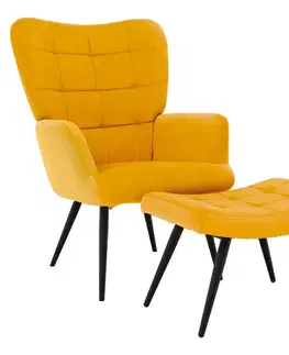 Kreslá KONDELA Haben kreslo s podnožou žltá (Velvet) / čierna