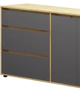 Komody NABBI Norman CH-2D/3DR dvojdverová komoda so zásuvkami sivý grafit / dub wotan