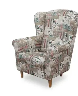 Kreslá KONDELA Astrid kreslo (ušiak) s taburetkou vzor patchwork Viorica 1