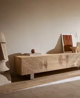 Televízne stolíky DELIFE TV stolík Ashara 220 cm dub prírodný 3D efekt 4 dvierka tenká podstava nerezová oceľ kefovaná