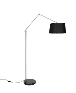 Stojace lampy Moderná stojaca lampa oceľ s tienidlom čierny ľan 45 cm - Editor