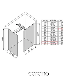 Sprchové dvere CERANO - Sprchová zástena Walk-in Onyx TL/P - 8 mm - hranatá vzpera - čierna matná, bronzové sklo - 150x70x200 CER-686890