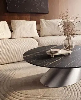 Konferenčné stolíky DELIFE Konferenčný stolík Edge okrúhly 100x100 cm keramika Laminam® Noir Desir hnedá konis nerezová oceľ kefovaná