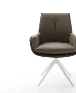 Jedálenské stoličky DELIFE Jedálenská stolička Clea-Flex mikrovlákno taupe vintage krížová podstava široká biela 360° otočná hojdacia funkcia