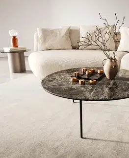 Konferenčné stolíky DELIFE Konferenčný stolík Edge okrúhly 90x90 cm keramika Laminam® Emperador Extra Lucidato tmavohnedá Trive kov čierna