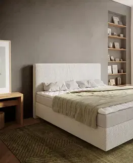Postele Boxspring DELIFE Boxspring posteľ Dream-Well 180×200 cm bouclé krémovo biela s matracom a topperom