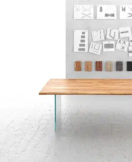 Jedálenské stoly DELIFE Jedálenský stôl Edge 200x100 akácia prírodná sklo Live-Edge