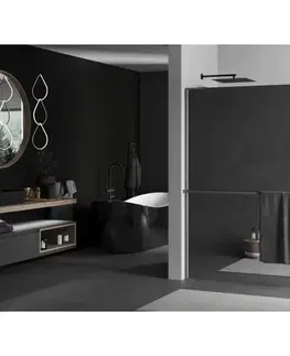Sprchové dvere MEXEN/S - Kioto+ L Sprchová zástena WALK-IN s poličkou a držiakom uterákov 120 x 200, zrkadlové, grafit metal 800-120-123-95-50