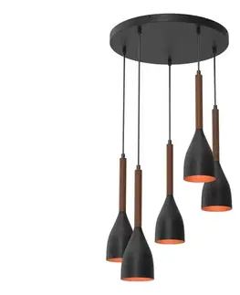 Svietidlá  Luster na lanku MUZA 5xE27/15W/230V čierna/hnedá/medená/buk 9018
