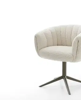 Jedálenské stoličky DELIFE Jedálenská stolička Jada-Flex barančekový potah béžová podstava Titánová farba 360° otočná hojdacia funkcia vrecková pružina