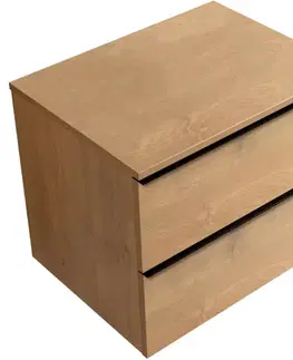 Kúpeľňový nábytok CERANO - Kúpeľňová skrinka Velora - dub medový, úchytka čierna + doska pod umývadlo Navira Slim - 18 mm - 70x54,8x46,5 CER-664810