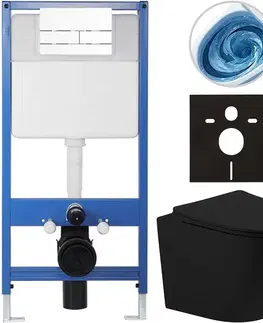 Záchody CERANO - Kompletný WC set Profi/Cesso - čierna matná - WC tlačidlo Line/Biela - predstenová inštalácia - 49x36 CER-8050BD84377