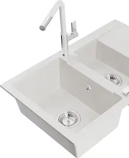 Kuchynské drezy MEXEN/S MEXEN/S - Gaspar granitový drez 1.5 s odkvapkávačom vrátane batérie Flora, biela 6507-20-670401-02